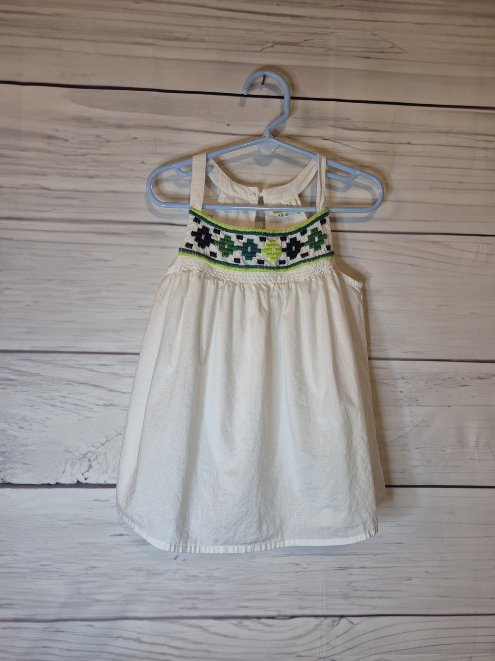 Crazy 8 White Tank Top with Green and Navy Embroidery